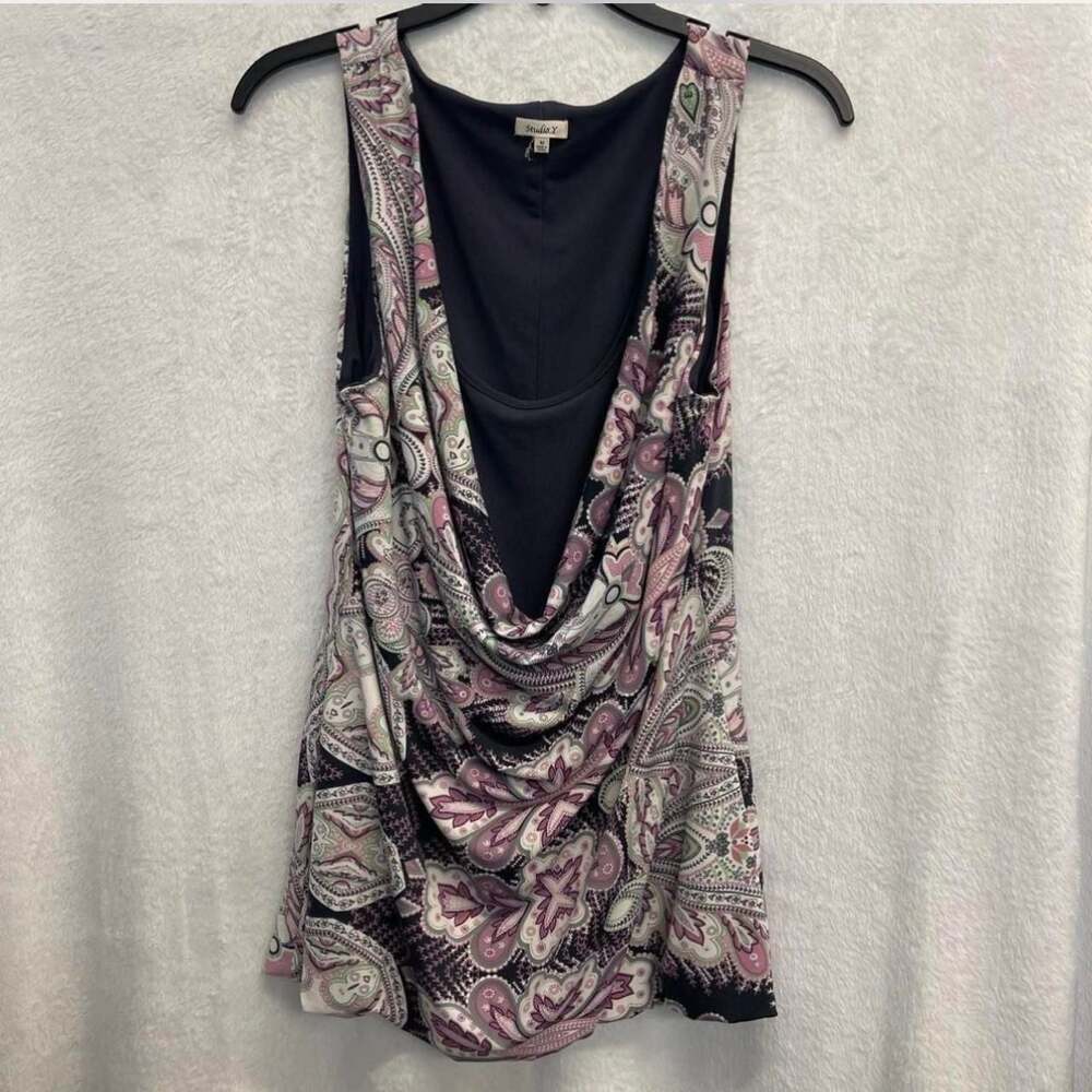 Studio Y Paisley Cowl Neck Sleeveless Blouse